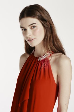 Halter Chiffon Dress with Pearl Neckline | David's Bridal