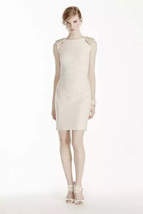 Short Jersey Dress with Cutout Pearl Shoulders Image 1