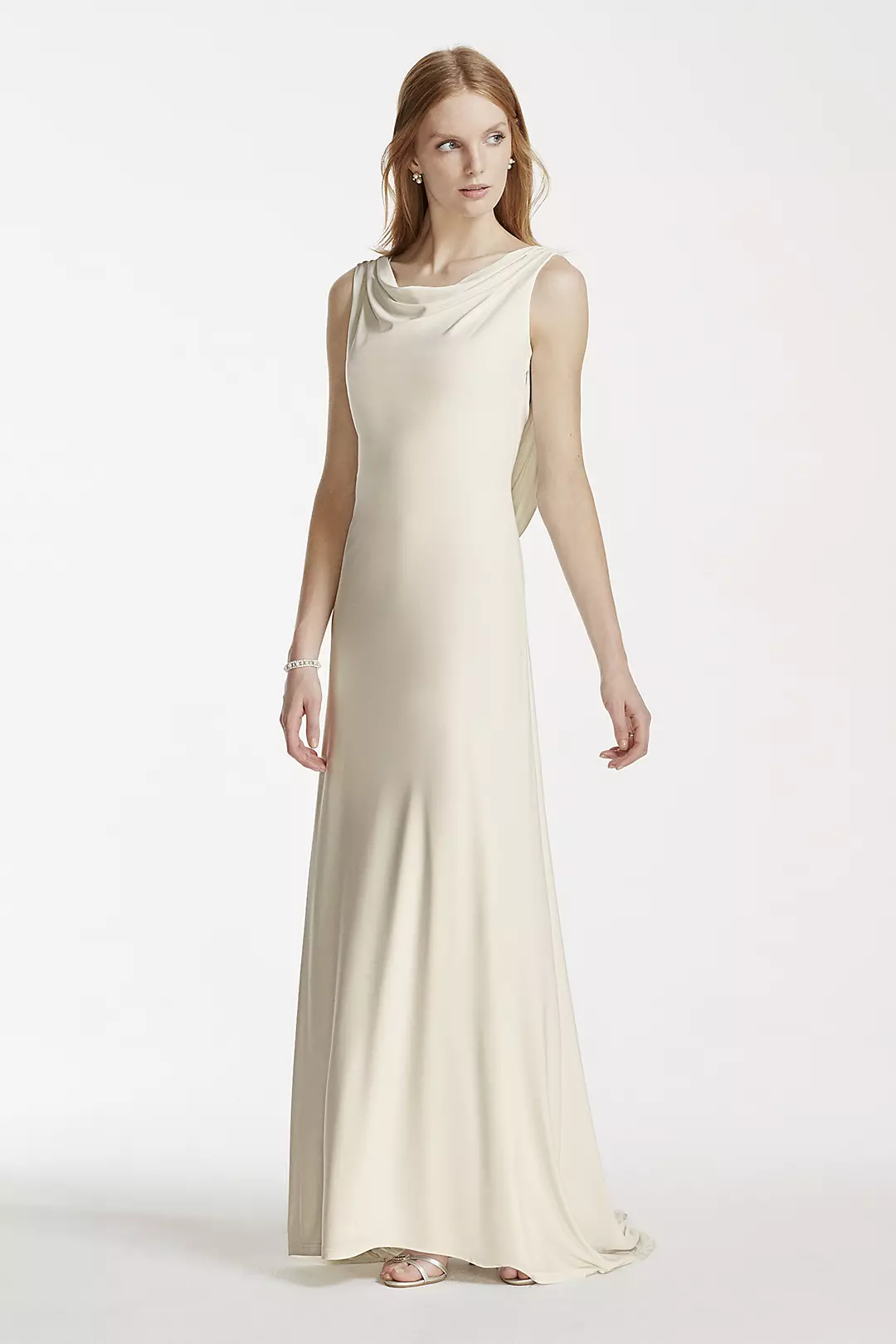 Jersey Sheath Gown with Pearl and Chain Open Back Image