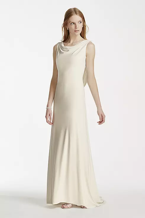 Jersey Sheath Gown with Pearl and Chain Open Back Image 1