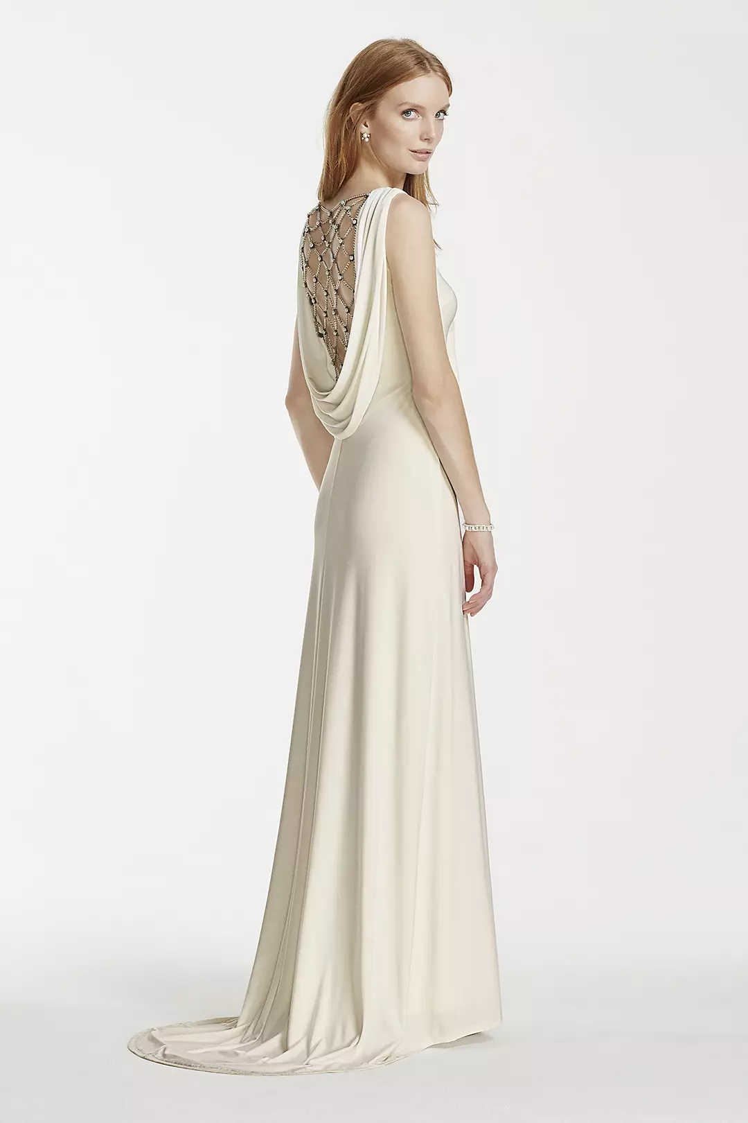 Jersey Sheath Gown with Pearl and Chain Open Back Image 2