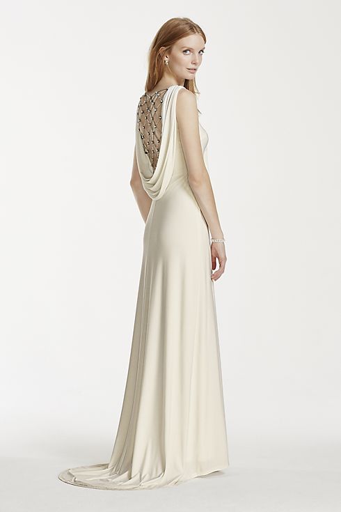 Jersey Sheath Gown with Pearl and Chain Open Back Image 4