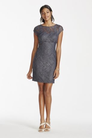 detached sleeve dress グレー　S Three-Quarter Sleeve Metallic Embroidered Dress | David's Bridal