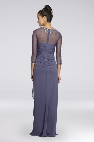 3/4 Sleeve Beaded A-Line Petite Dress with Ruching | David's Bridal