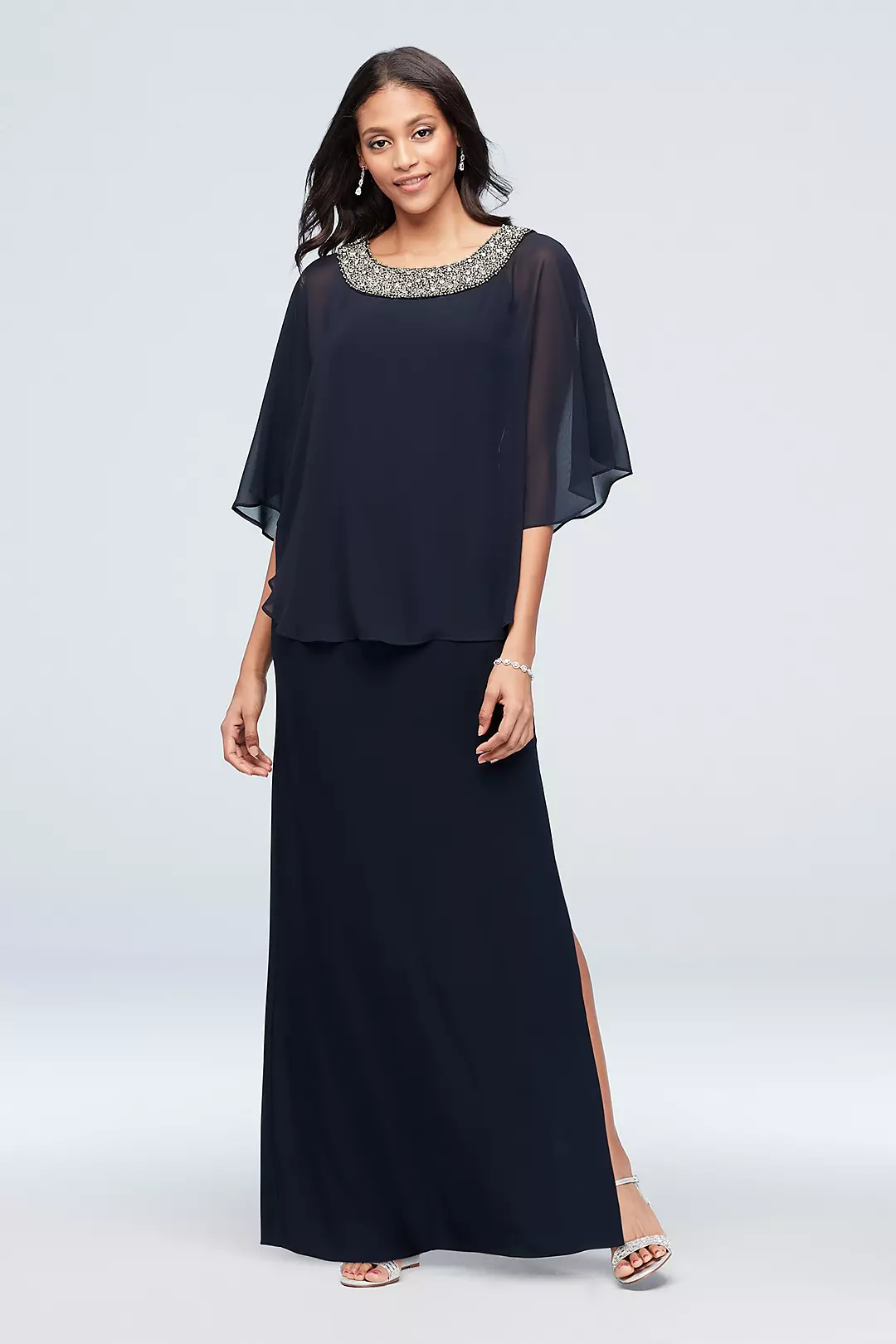 Jersey A-Line Capelet Dress with Beaded Neck Image