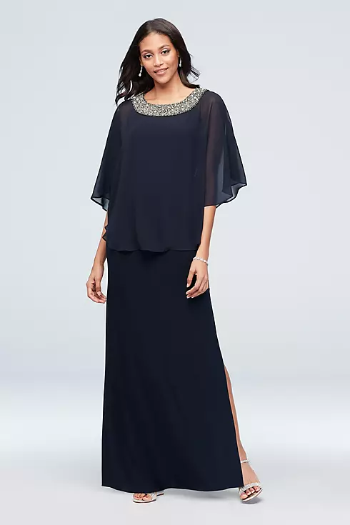 Jersey A-Line Capelet Dress with Beaded Neck Image 1