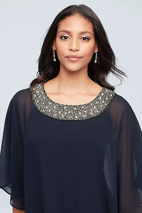 Jersey A-Line Capelet Dress with Beaded Neck Image 3