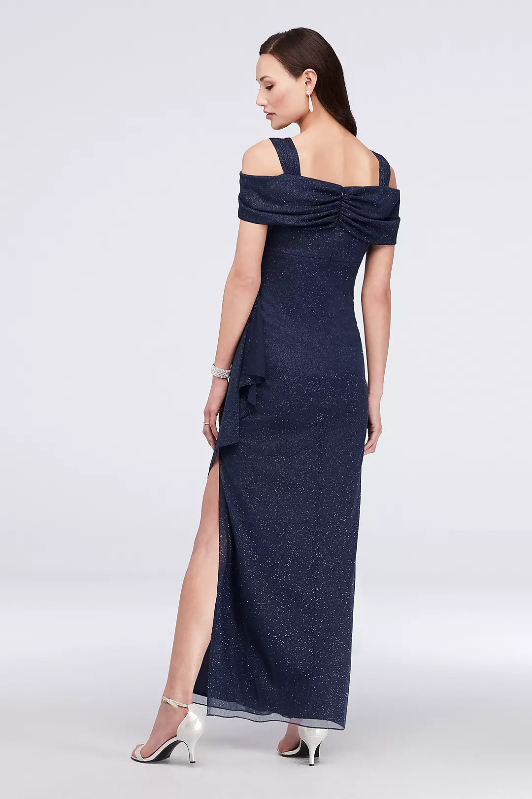 Cold-Shoulder Ruched Mesh Petite Sheath Gown Image 2