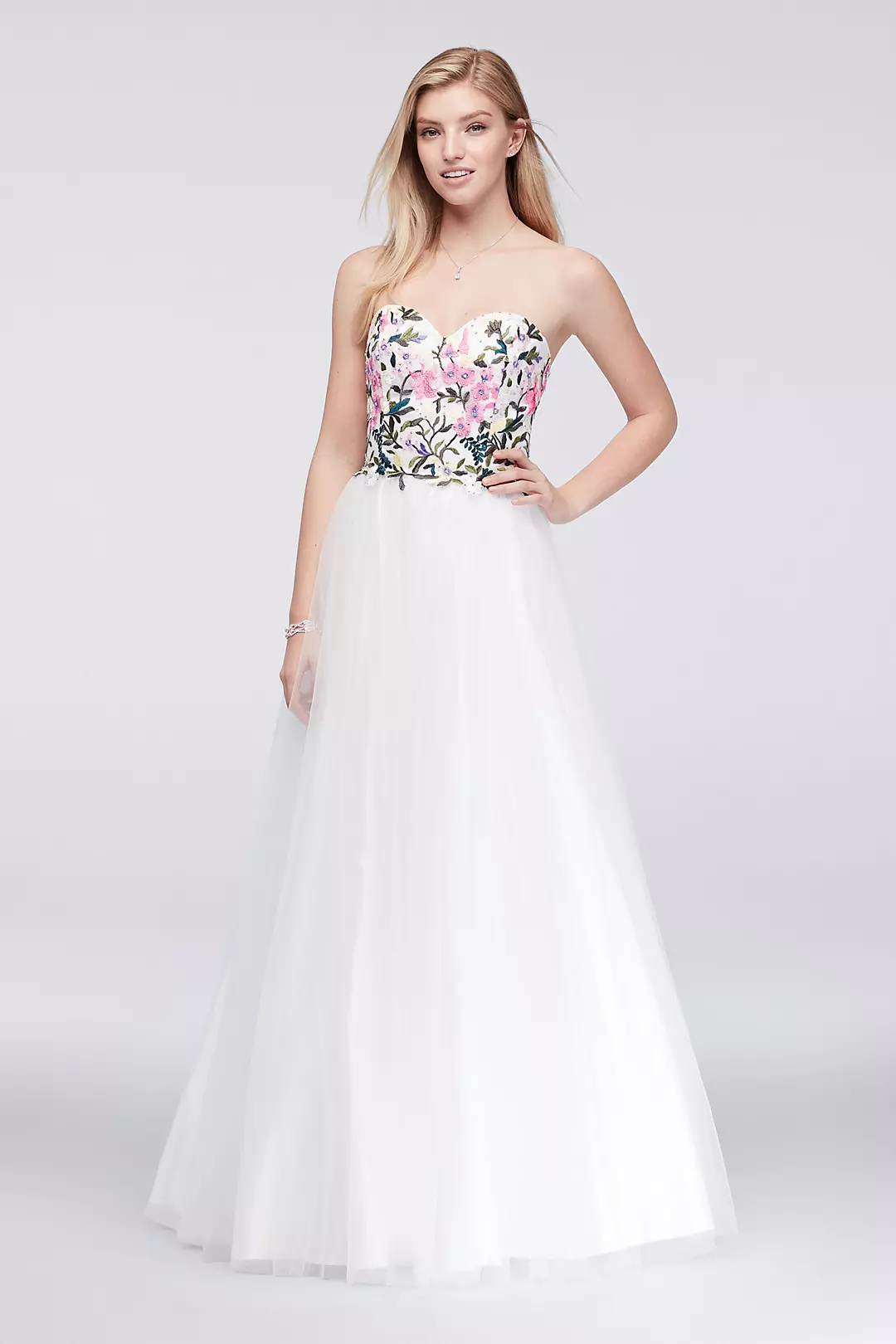 Embroidered Bodice Ball Gown with Lace-Up Back Image