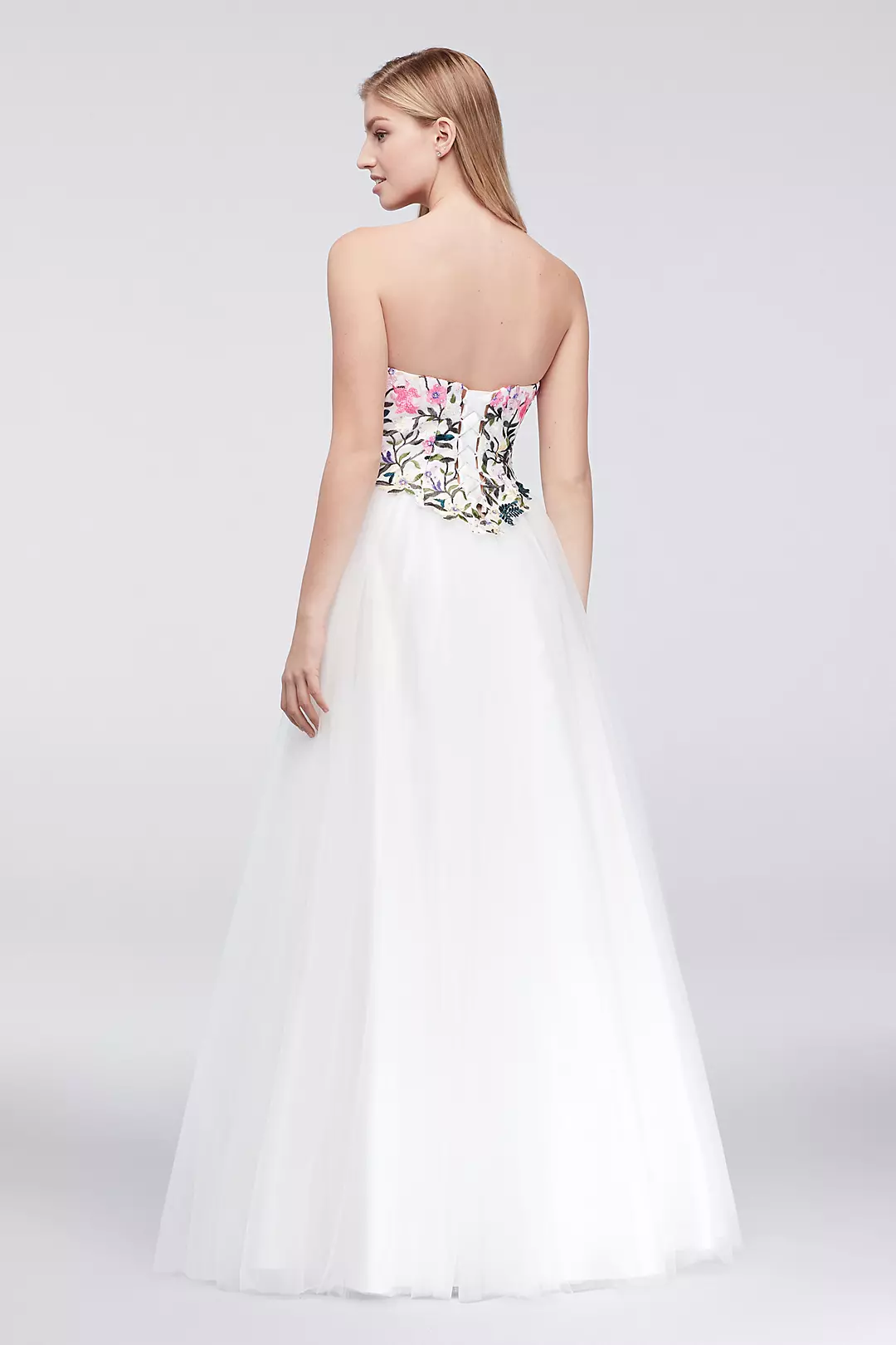 Embroidered Bodice Ball Gown with Lace-Up Back Image 2