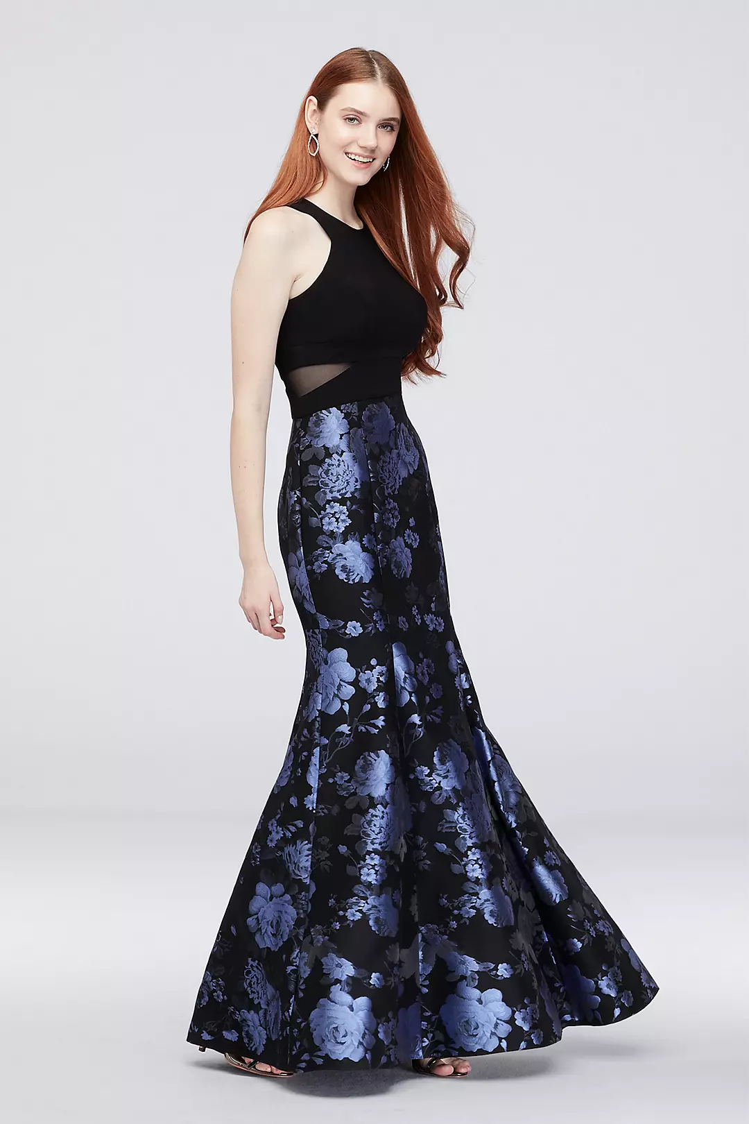 Brocade Mermaid Gown with Mesh Panels Image