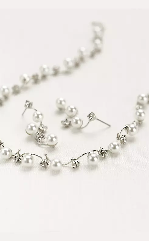 Pearl and Crystal Wave Necklace and Earring Set Image 1