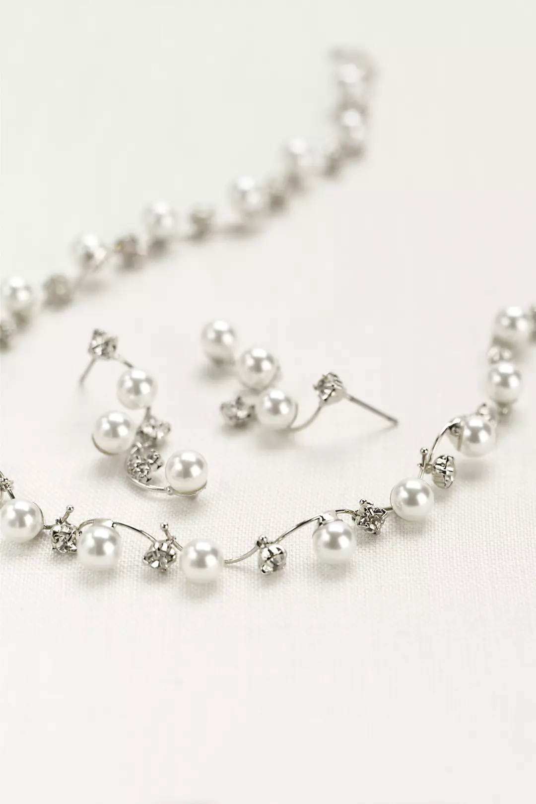 Pearl and Crystal Wave Necklace and Earring Set Image