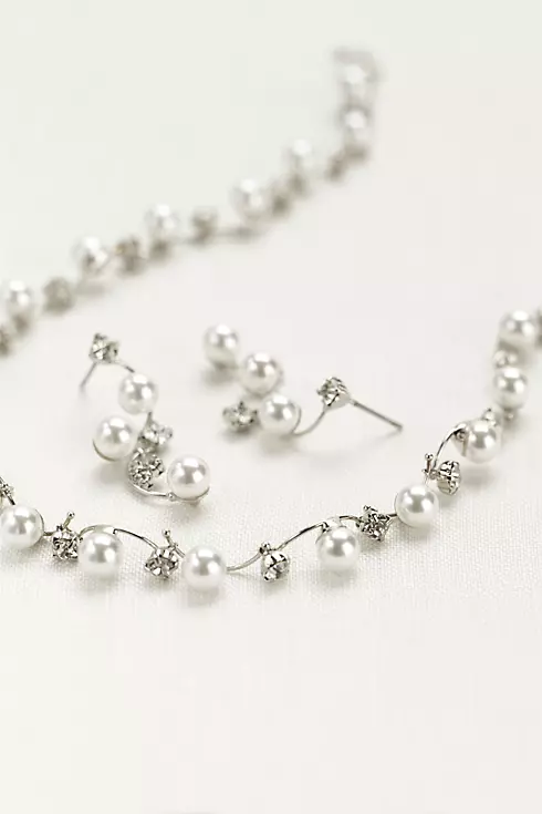 Pearl and Crystal Wave Necklace and Earring Set Image 1
