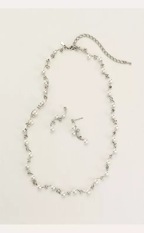 Pearl and Crystal Wave Necklace and Earring Set Image 2