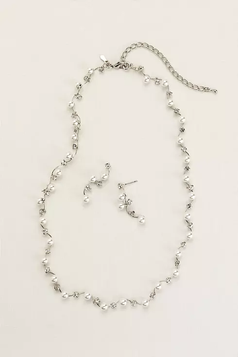 Pearl and Crystal Wave Necklace and Earring Set Image 2