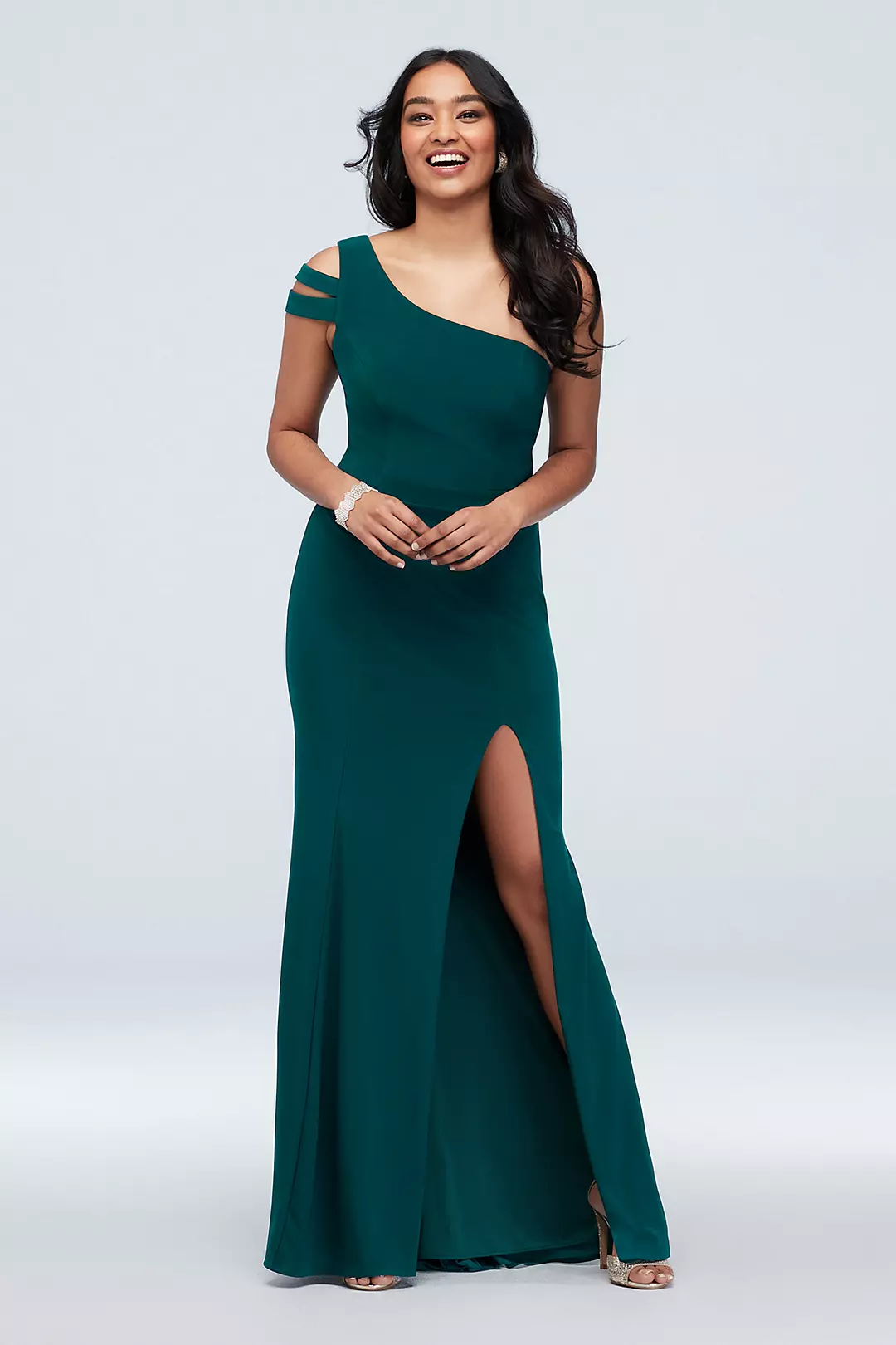 Banded Asymmetric Sleeve Stretch Jersey Gown Image