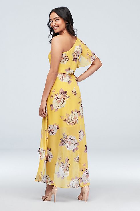 One Shoulder Floral Dress With Chiffon Wrap Skirt Image 8