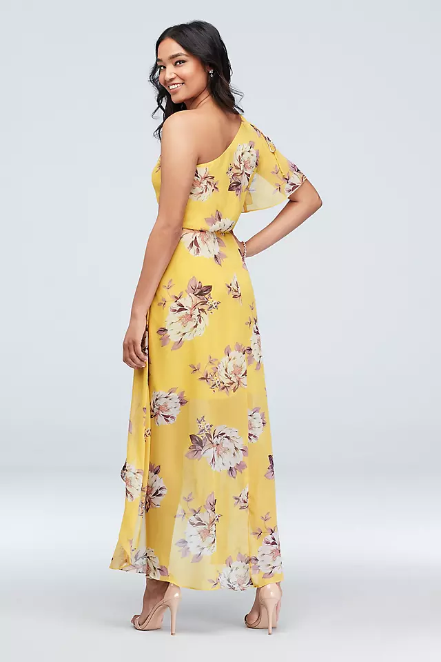 One Shoulder Floral Dress With Chiffon Wrap Skirt Image 2