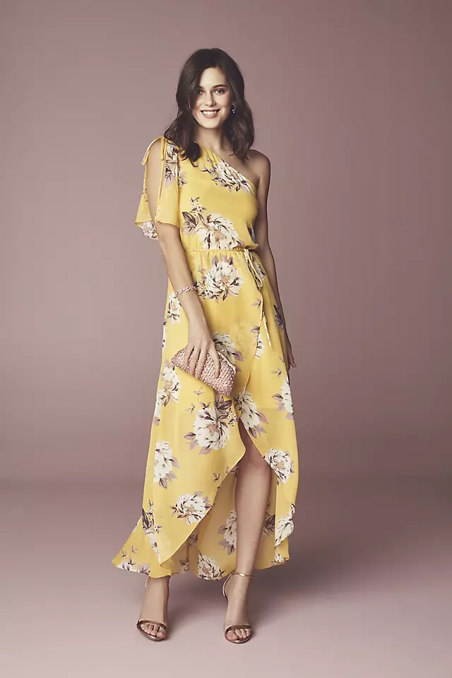 One Shoulder Floral Dress With Chiffon Wrap Skirt Image 6