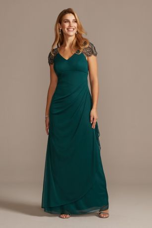 xscape embellished mock wrap gown