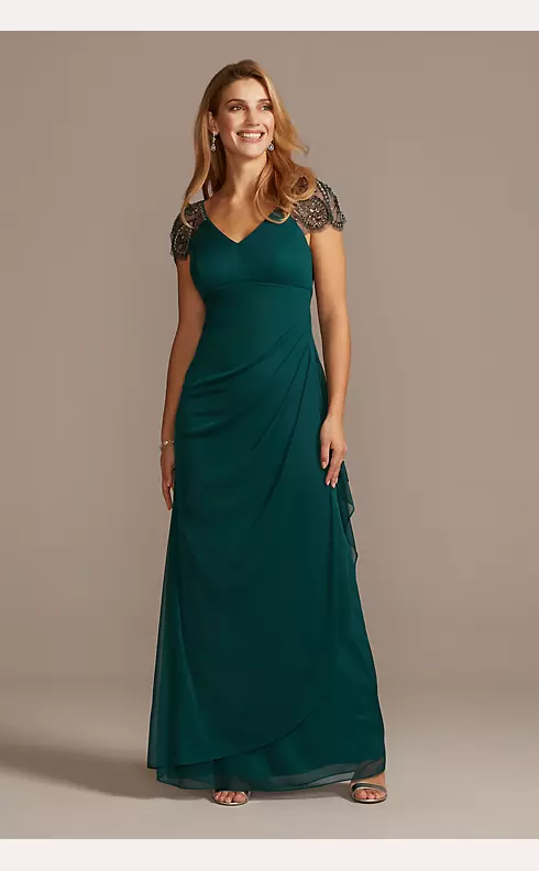Embellished Chiffon Cap Sleeve Ruched Gown Image 1