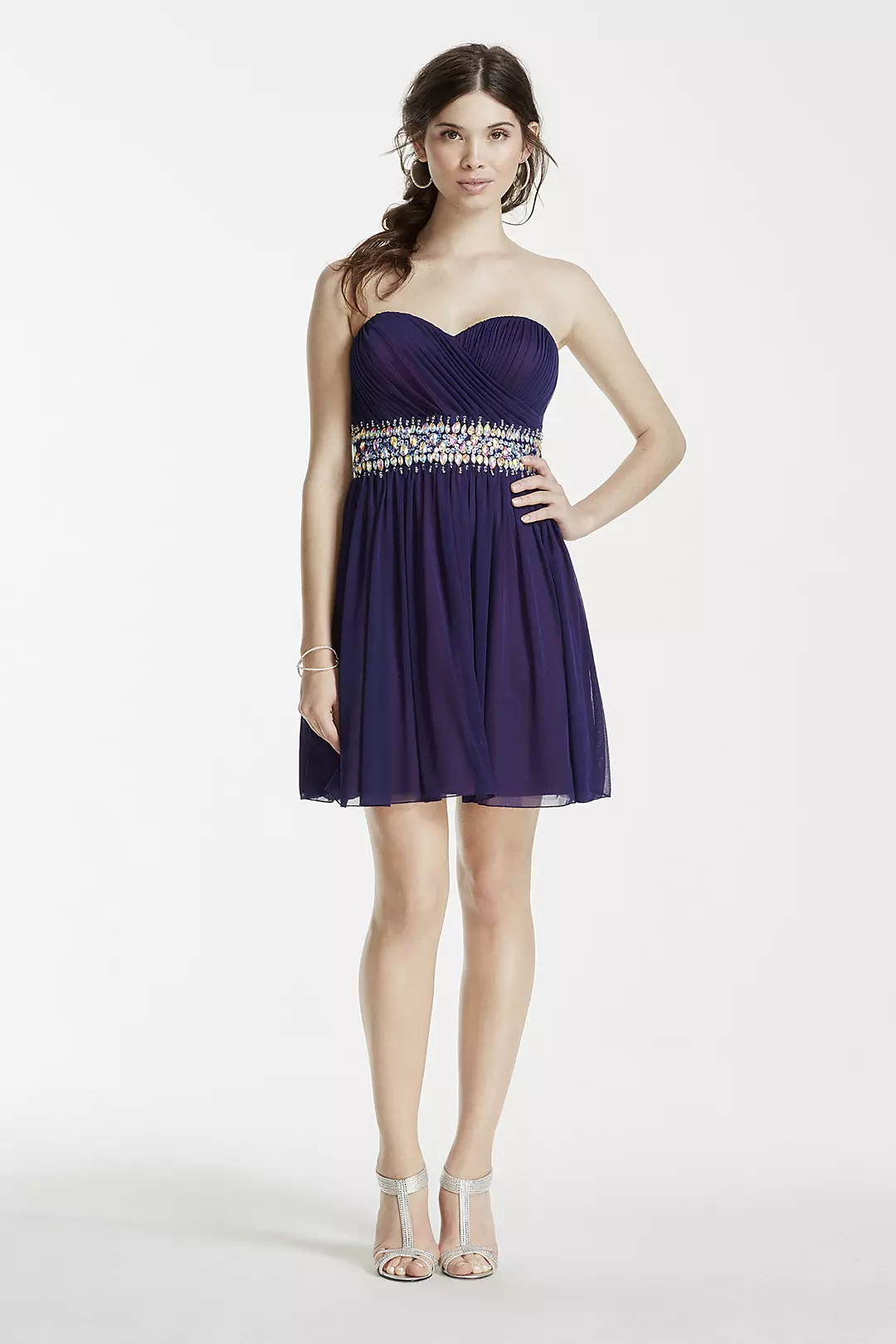 Short Strapless Dress with Crystal Beaded Waist Image