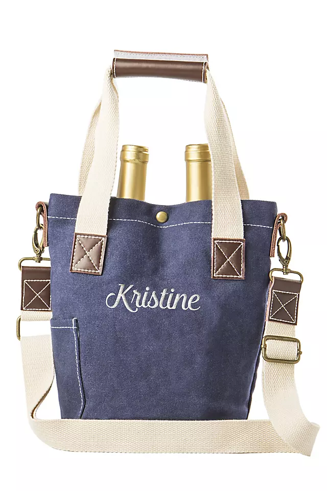 Personalized Waxed Canvas Wine Tote Image