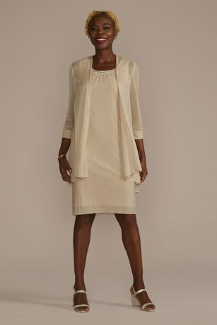Embellished Scoop Neck Short Jacket Sheath Dress David's Bridal