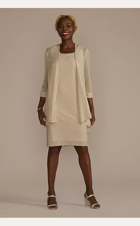 Shift Dress with Embellished Neckline and Sheer Jacket – R&M Richards