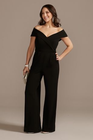 Off-The-Shoulder Crepe Sweetheart Jumpsuit | David's Bridal