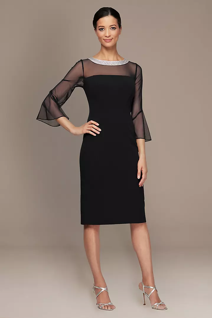 Beaded Collar Illusion Petite Sheath Dress | David's Bridal Beaded Collar Illusion Petite Sheath Dress | David's Bridal