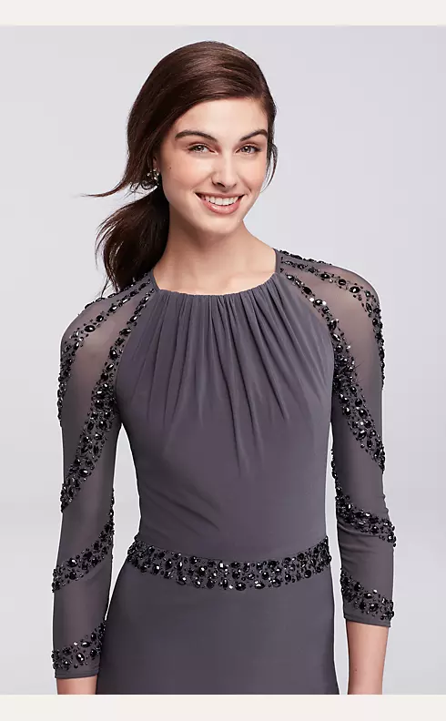 Illusion Long Sleeve Dress with Beaded Waist Image 2