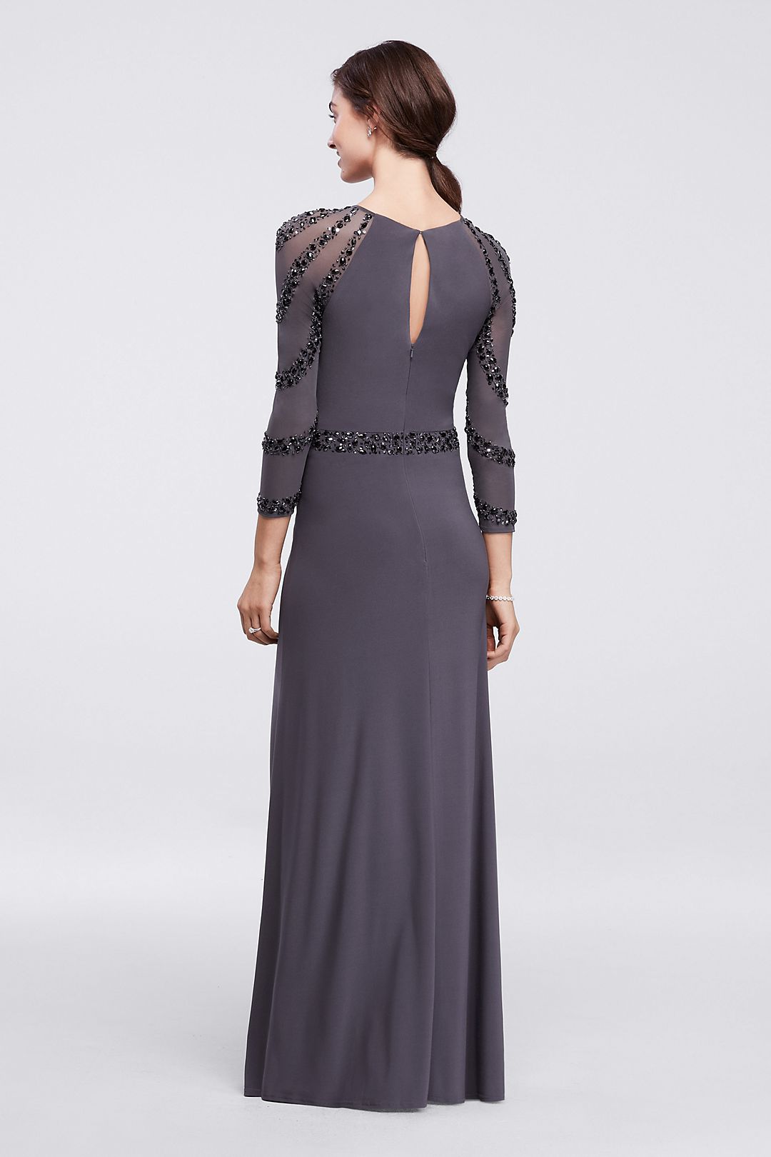 Illusion Long Sleeve Dress with Beaded Waist Image 3