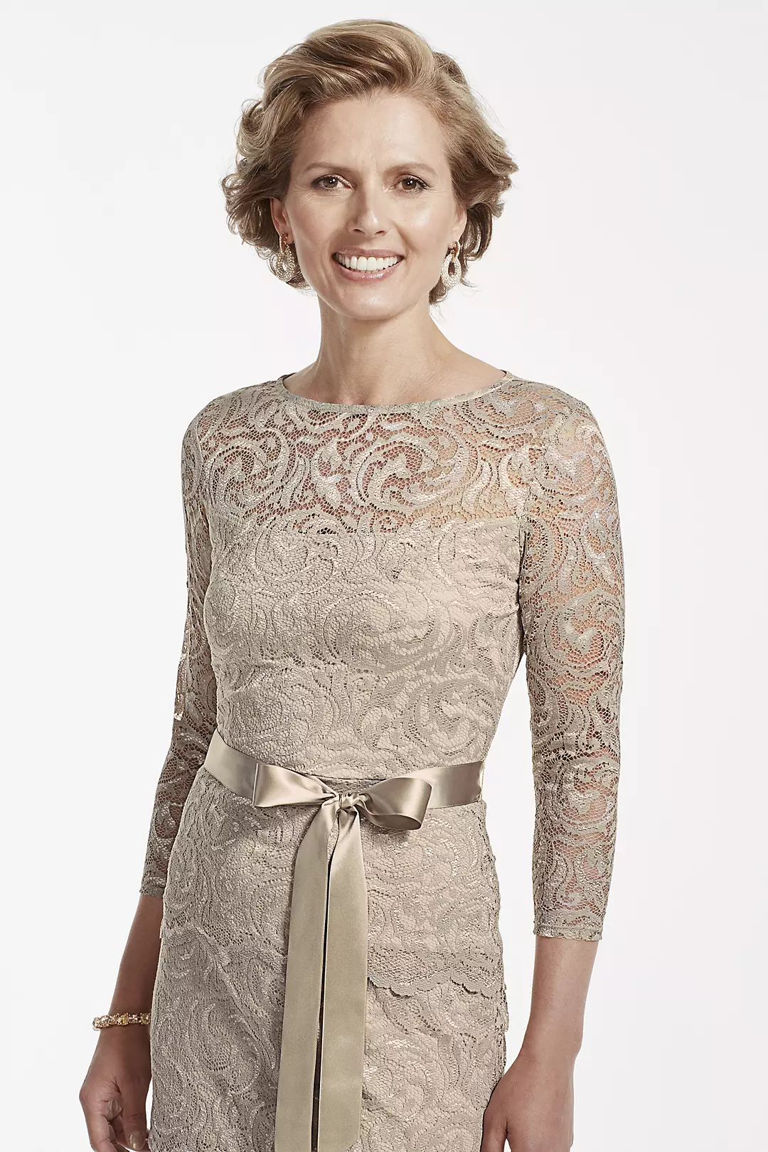 Short 3/4 Sleeve Tiered Floral Lace Dress | David's Bridal Short 3/4 Sleeve Tiered Floral Lace Dress | David's Bridal
