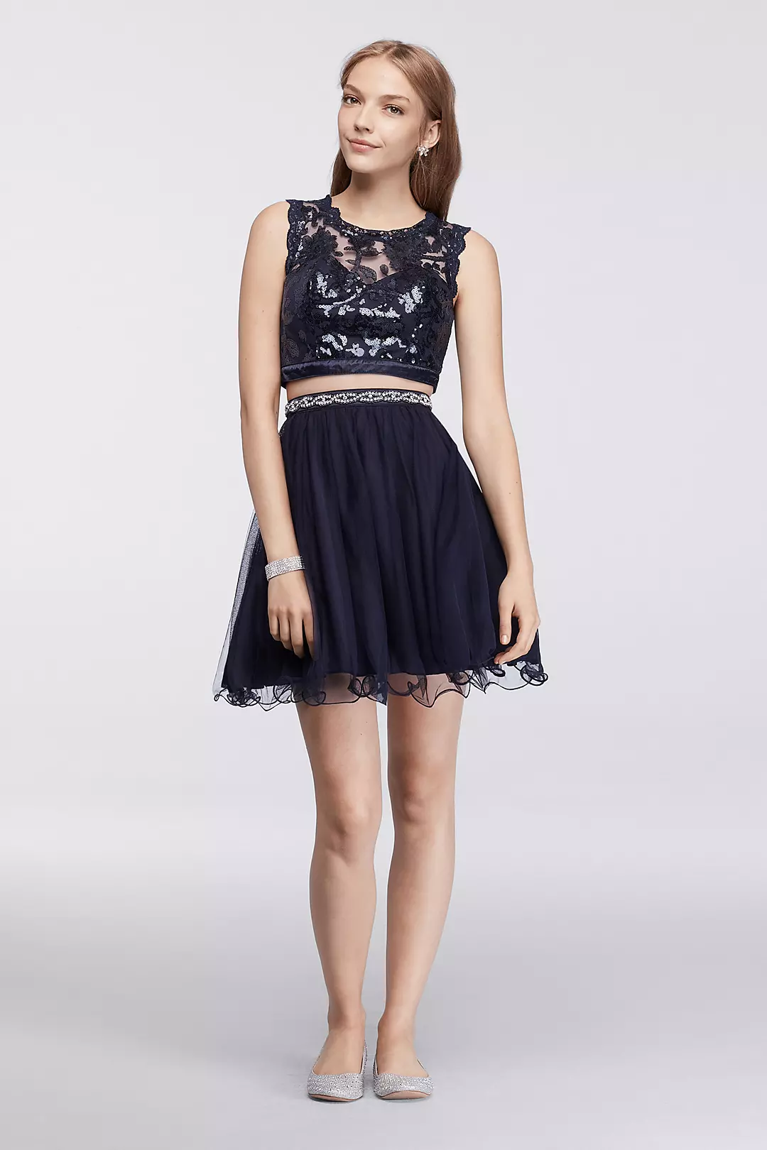 Homecoming Sequin Crop Top with Tulle Skirt Image