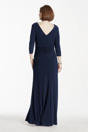 3/4 Sleeve Long Jersey Dress with Beaded Bodice | David's Bridal