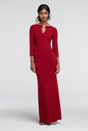 3/4 Sleeve Fitted Jersey Dress with Keyhole Detail | David's Bridal