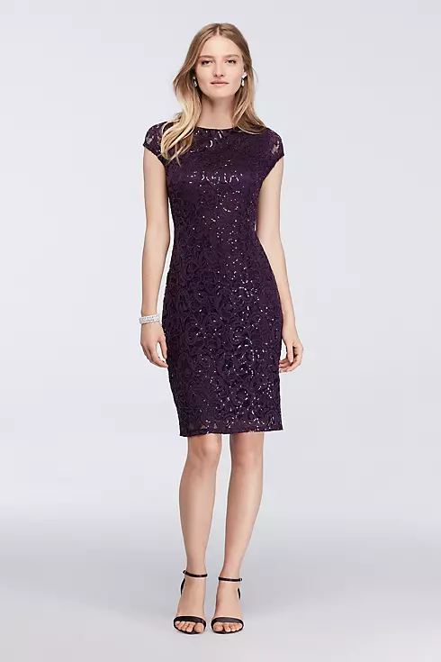 Sequined Cap Sleeve Short Lace Dress Image 1
