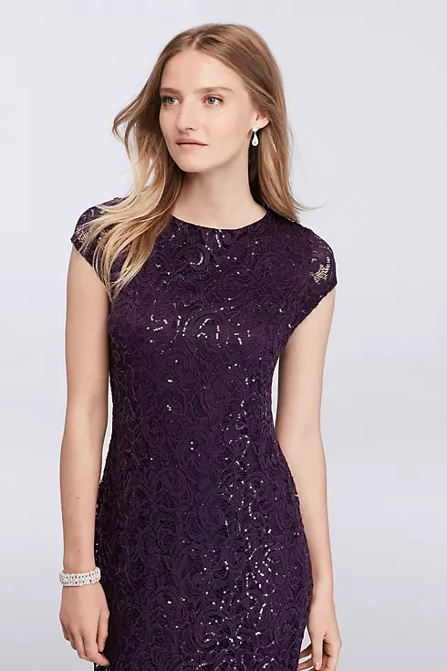 Sequined Cap Sleeve Short Lace Dress Image 3
