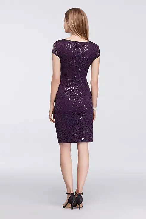 Sequined Cap Sleeve Short Lace Dress Image 2