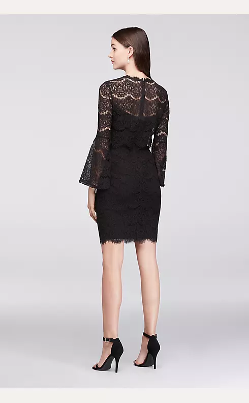 Bell-Sleeve Short Lace Dress with Illusion Waist Image 2
