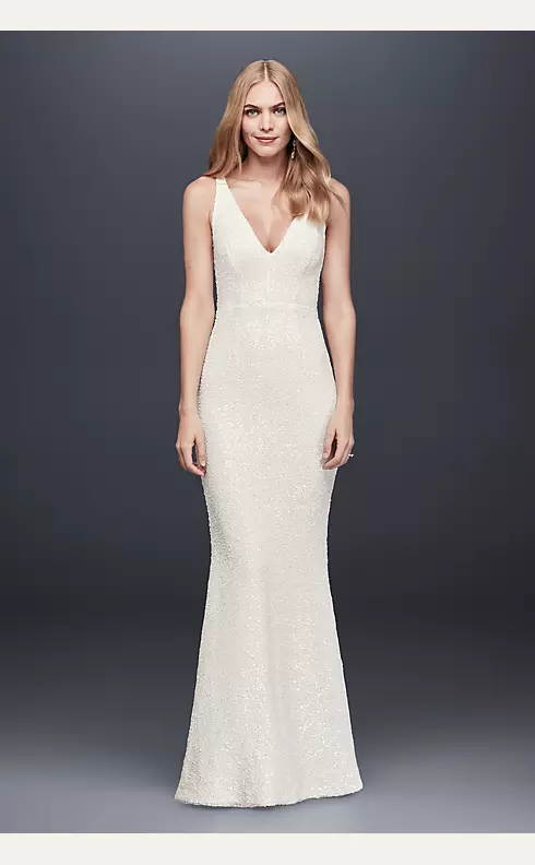 Allover Sequined V-Neck Sheath Gown  Image 1
