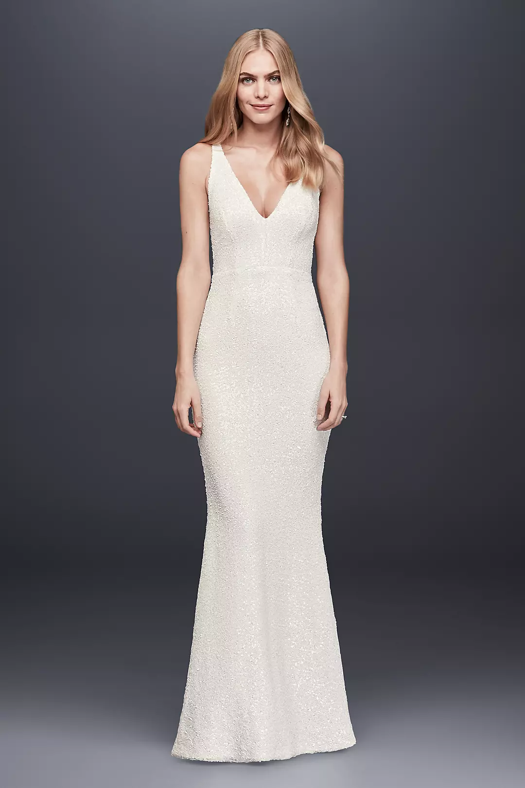 Allover Sequined V-Neck Sheath Gown  Image