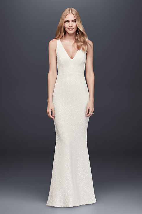 Allover Sequined V-Neck Sheath Gown  Image 1
