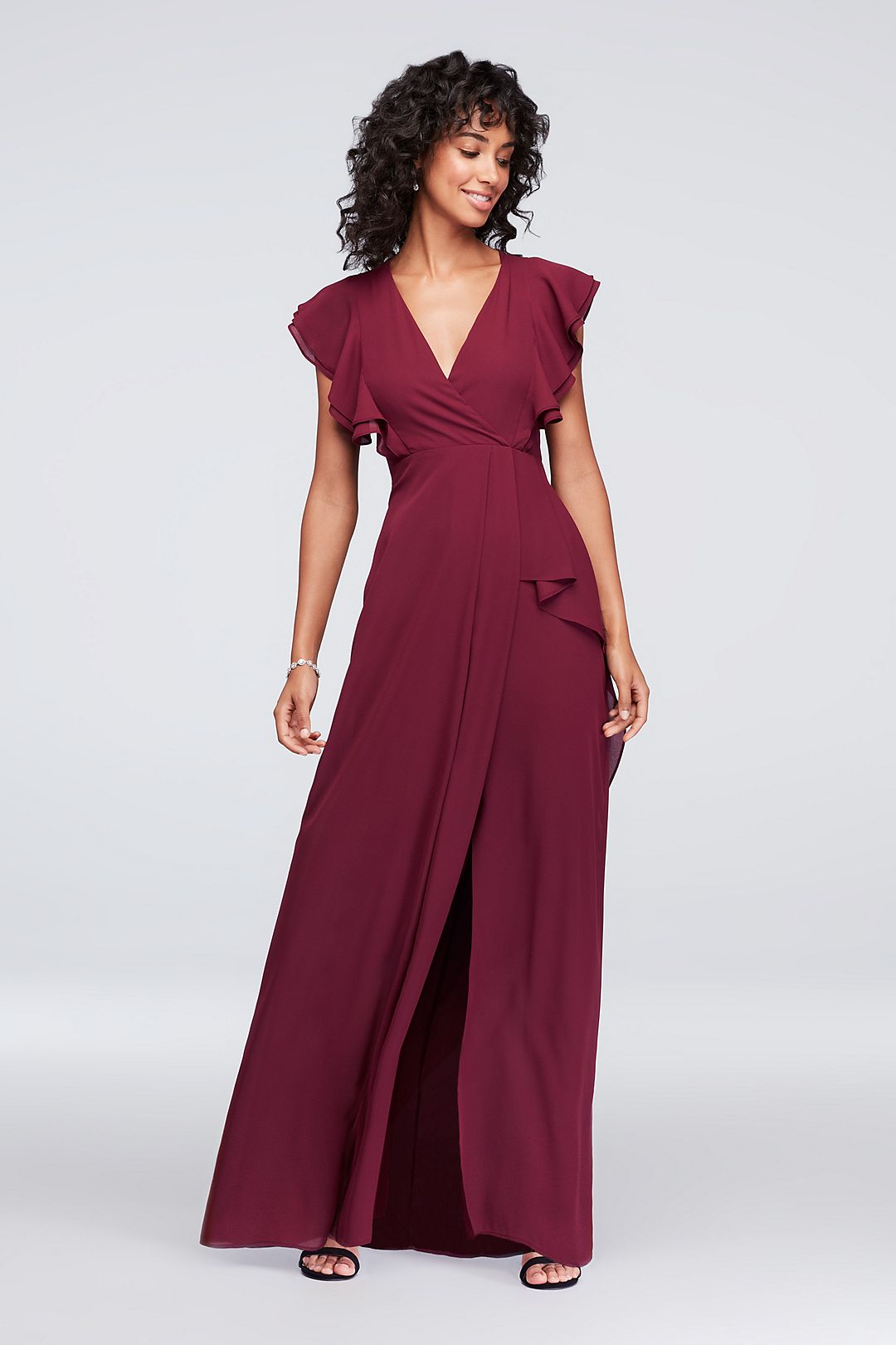 Chiffon Bridesmaid Dress with Flutter Sleeve Image 1