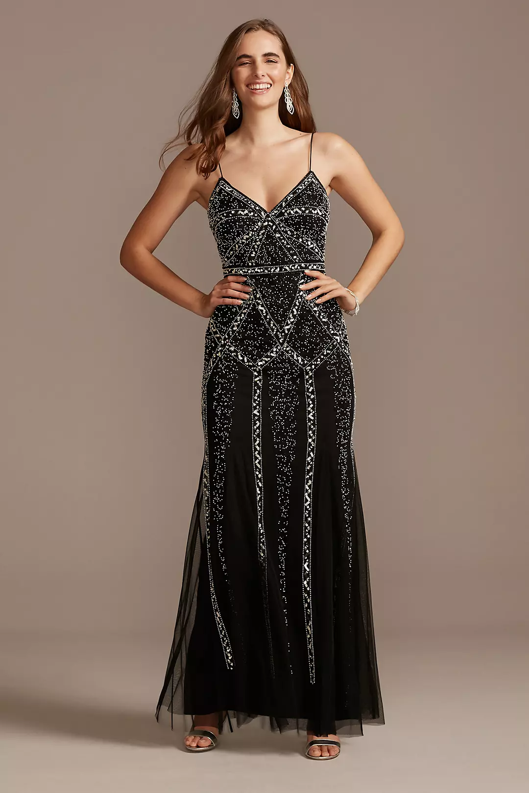 Linear Bead and Sequin Spaghetti Strap Dress Image