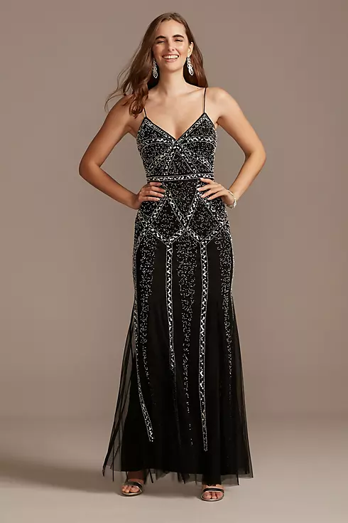 Linear Bead and Sequin Spaghetti Strap Dress Image 1