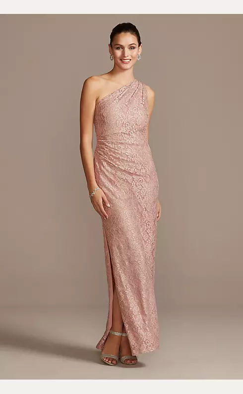 Glitter Lace One Shoulder Gown with Side Slit Image 1