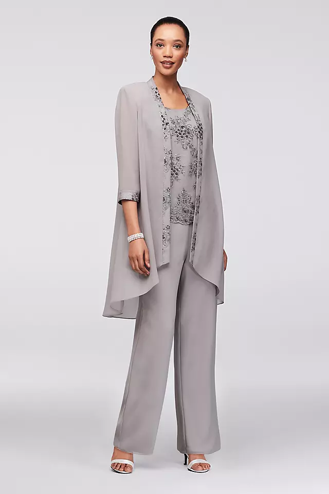 Embroidered Chiffon Pantsuit with High-Low Jacket Image